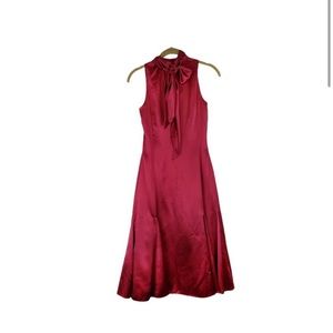 Vintage Talbots 100% silk trumpet skirt halter midi dress womens 4 deep red